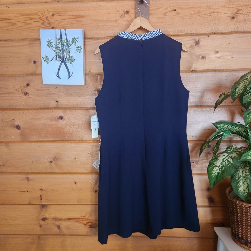 Eliza J NWT Sleeveless Ruffle Trim Fit Flare Knee Dress Navy Pleated Plus Sz 16 - Picture 10 of 11